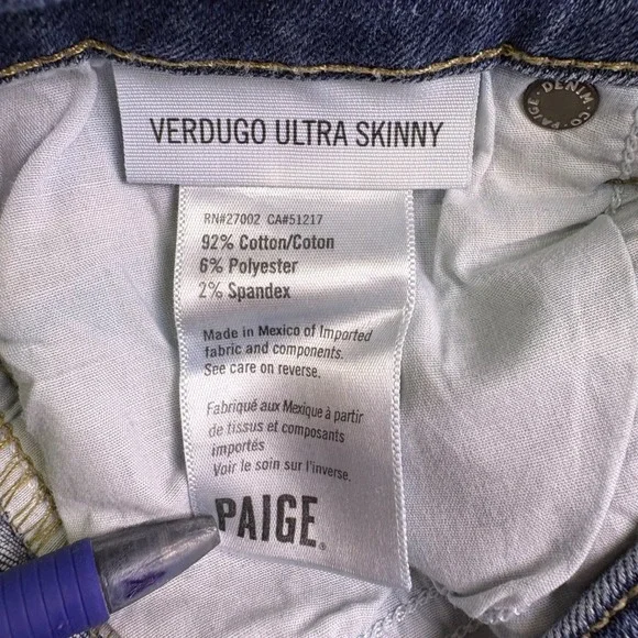 Paige Jeans Womens 24 Verdugo Ultra Skinny Low Rise Denim Blue Jeans - Picture 3 of 8